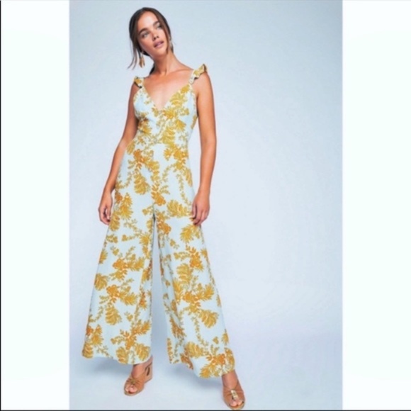 Free People Be The One Jumpsuit yellow combo size 4  NWT - Picture 2 of 4